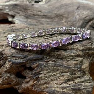 Amethyst Tennis Bracelet Sterling Silver 925 CZ Birthstone HAN Made in Thailand